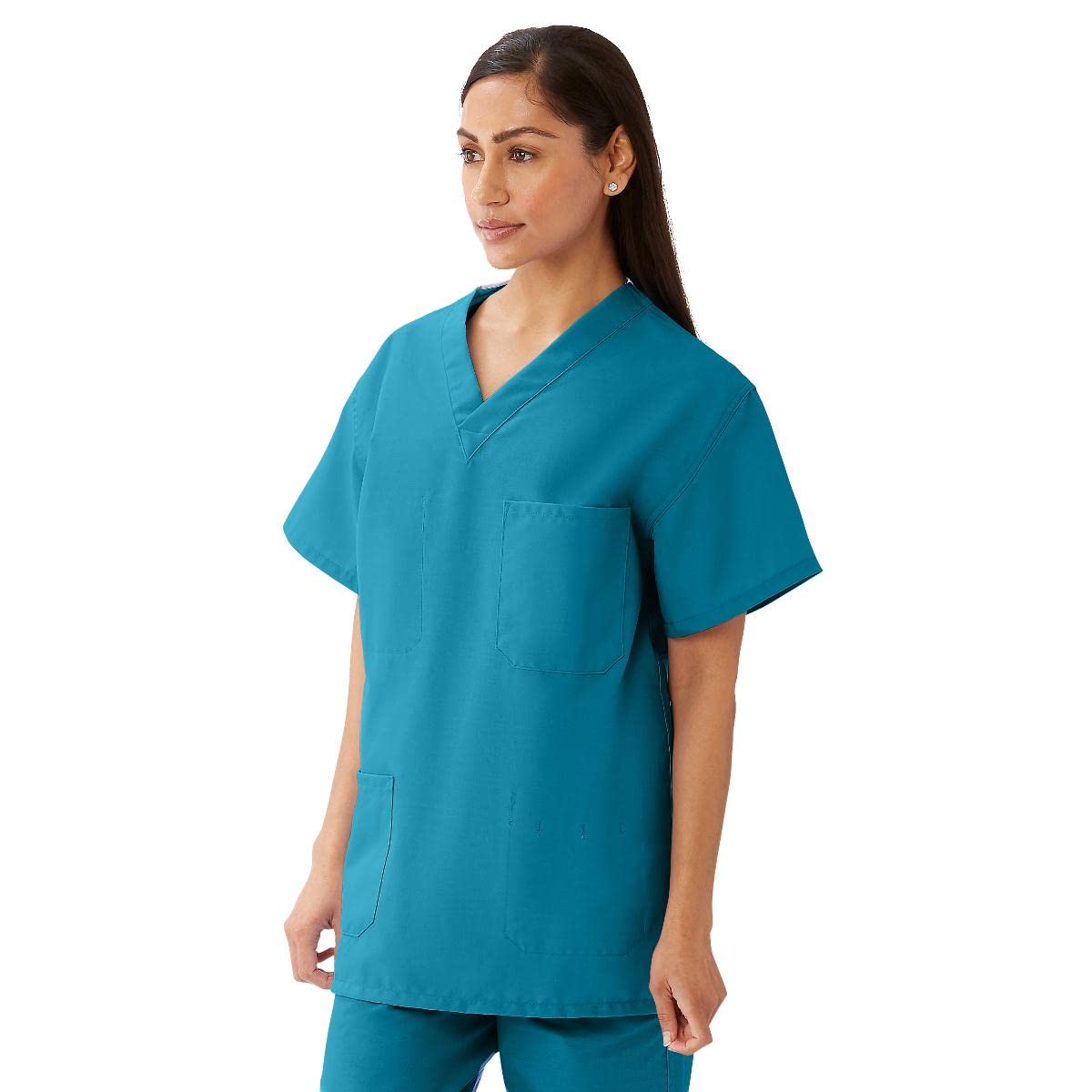 Medline 630NBTS-CM AngelStat Unisex Reversible V-Neck Scrub Top with 4 Pockets, Peacock, Small