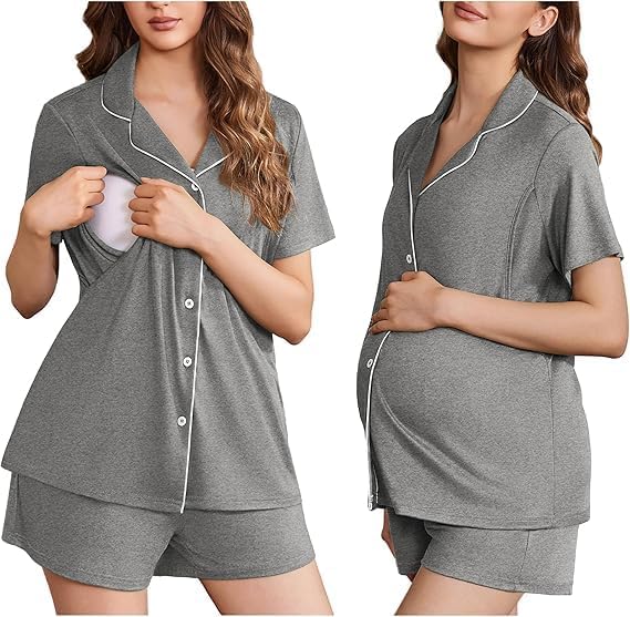 ELESOL Women's Maternity Nursing Pajama Sets Button Down Postpartum Pajamas Short Sleeve Breastfeeding Clothes