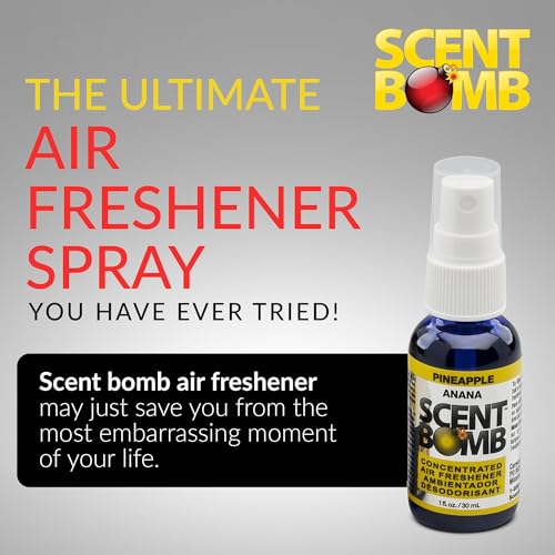 Image of Scent Bomb Air Freshener Spray, Long-Lasting Odor Eliminator - Effective Deodorizer for Home & Car, Fresh Room Spray for Kitchen, Bathroom & Smell Neutralizer - 1 oz Pack of 4, Pineapple Scent