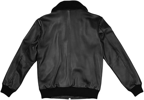 Vista 6 de Chaqueta de cuero genuino de aviador marrón desgastada para hombre G-1 con cuello de piel de la marina de los EE. UU