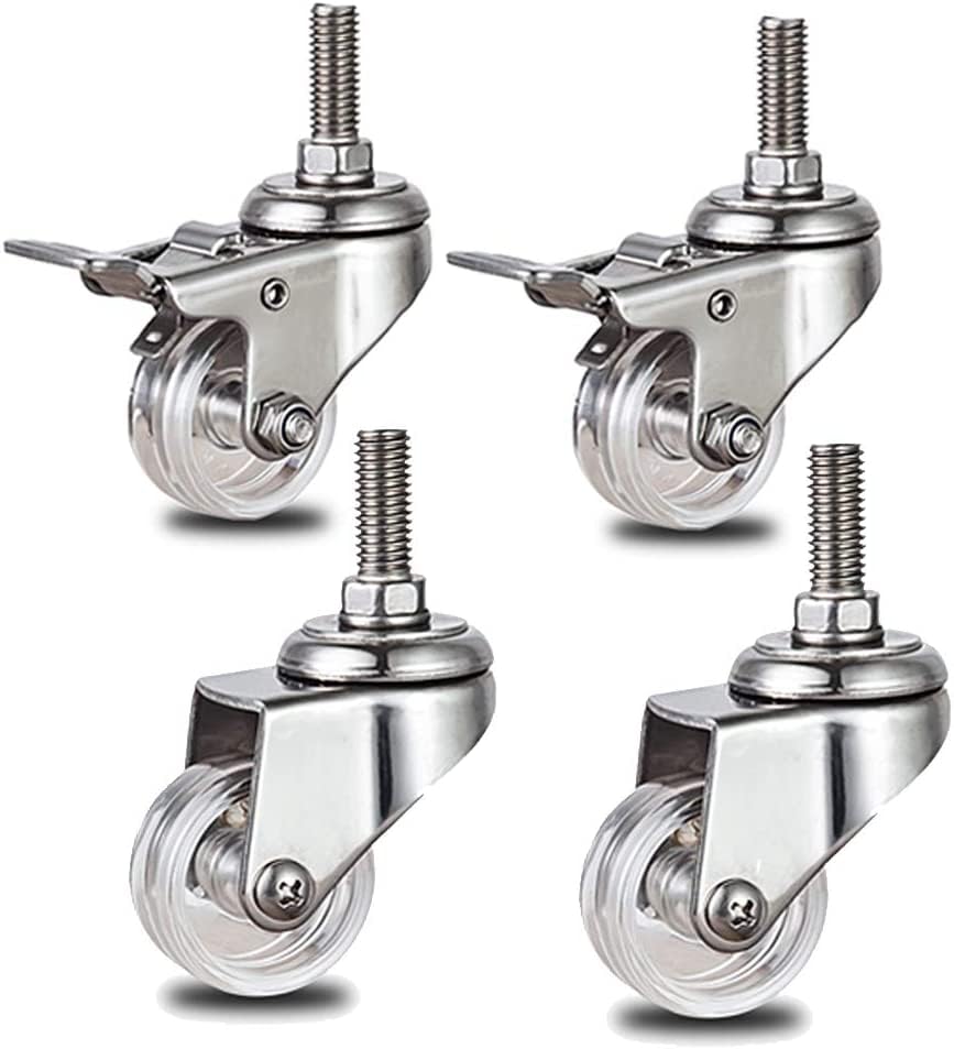 Möbelrolle, Schwerlastrolle, 4er-Pack Lenkrollen mit Metallschaft, Schwerlastrollen, Halterung aus Edelstahl 304, Gewindeschaft M10, Tragkraft 231 lb(Universal+Brake,1.5in)