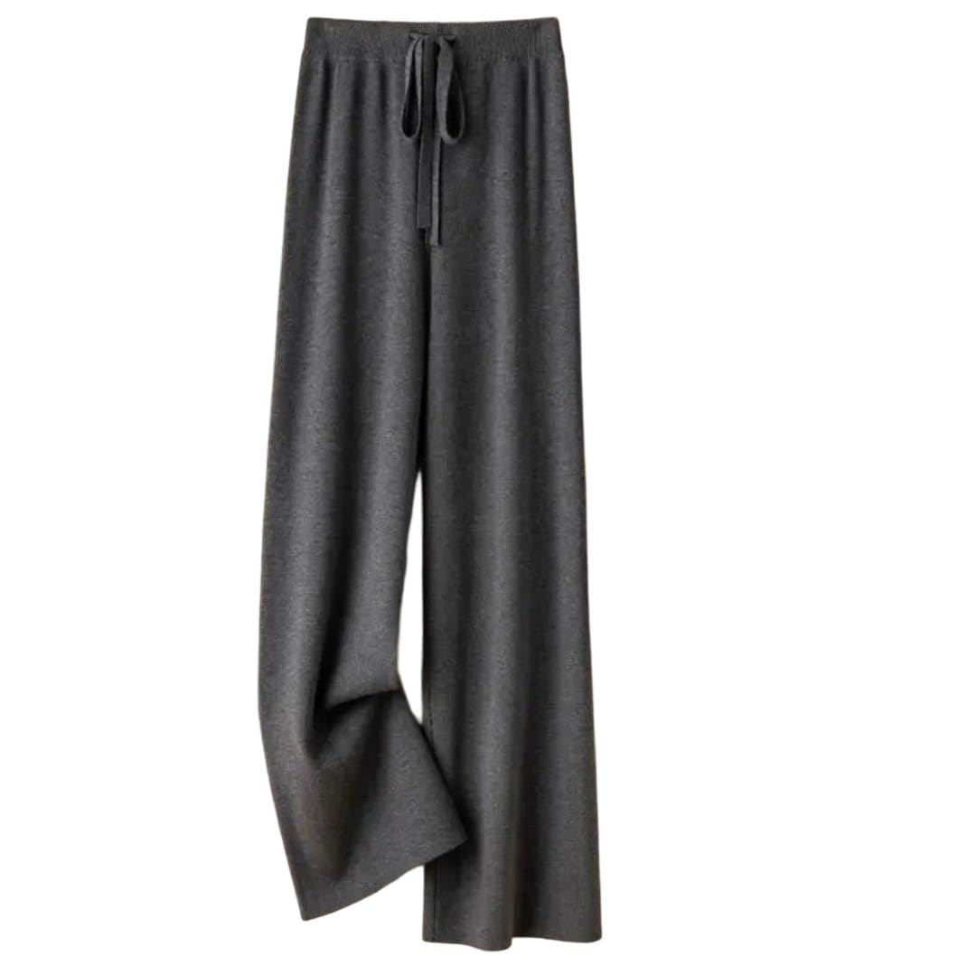 Womens Winter Knitted Wide Leg High Waist Straight Thick Casual Floor Length Trousers Pants Dark Grey Medium