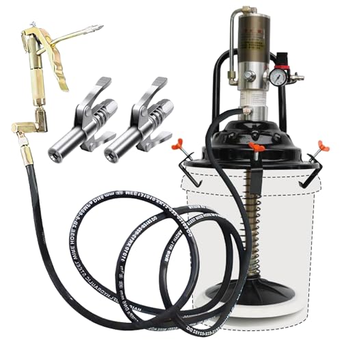 QVIKPMU 60:1 Portable Air-Operated Grease Pump for 5 Gallon Bucket Grease Gun Coupler 2 PCS and 13 ft High Pressure Hose 0.85L/Min 34-48Mpa Universal Fit Vehicle Compatible (No Bucket)
