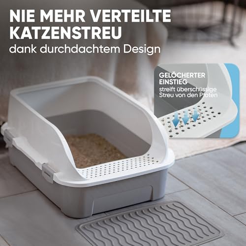 CROPLAS Katzenklo offen groß ohne Deckel,Katzenklo hoher Rand mit Streumatte & Schaufel, große Katzentoilette hoher Rand, cat Litter Box, Katzen klo,cat Toilet,Katzen toiletten, kedi tuvaleti, weiß