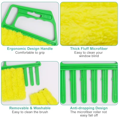 Image of 4pcs Blind Cleaner Duster Tool, Blind Duster for Vinyl Blinds Window Venetian 7 Finger Dusting Cleaner Brush for Window, Air Conditione Dust Dirt (Blue & Green)