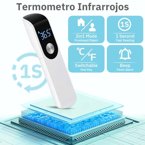Termómetro Digital, Termometro Infrarrojos sin Contacto, Termometro Digital Frente con Alarma de Fiebre, Pantalla LCD, ℃ y ℉ Conmutable, Lectura Instantánea, Termometro Bebe Adultos (Blanco) - imagen 3