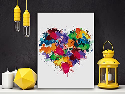 Heart Watercolor Poster Canvas Wall Art For Home/Office/Bedroom Decor - Heart Love Canvas Print Wall Art Painting Ready To Hang Gifts - Easel & Hanging Hook 12X15 Inch #TOP3