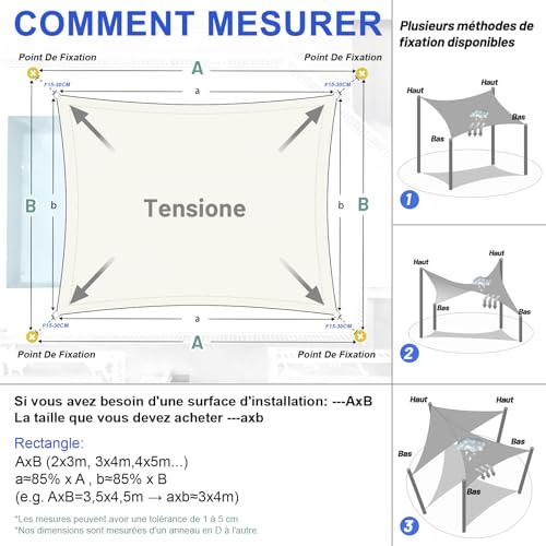 Voile d'ombrage rectangulaire pour terrasse et bâche étanche