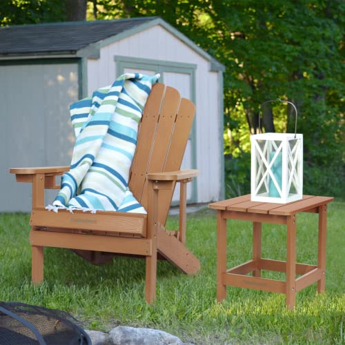 Embrange Adirondack Chair With Cup Holder, Fire Pit Chair,All Weather Resistant Poly Lumber Patio Chair With Wood Grain&Cloud-Like Backboard. Sturdy Lounge Chair For Patio&Lawn & Garden (Teak) #TOP4