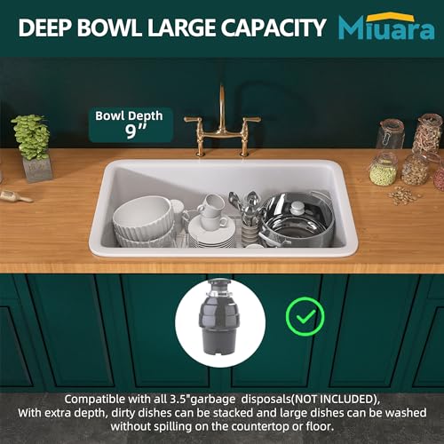 White Undermount Kitchen Sink 32 Inch - Topmount Fireclay Bar Sink Drop In 32"x19"x10", Dual Mount, Single Bowl, with 2 Custom Accessories, Glossy White, for Kitchen - Image 6