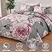 WONGS BEDDING Floral Quilt Set Queen, Grey 3 Pieces Elegant Pink Flower Quilt Bedding Set for All Season Soft Microfiber Lightweight Reversible Bedspread Coverlet with 2 Pillow Shams 96