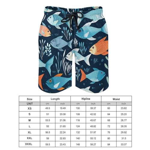 Mens Shorts Fishes Pattern Men Swim Trunks Quick-Dry Beach Shorts with Drawstring Pocket Bathing Suit2