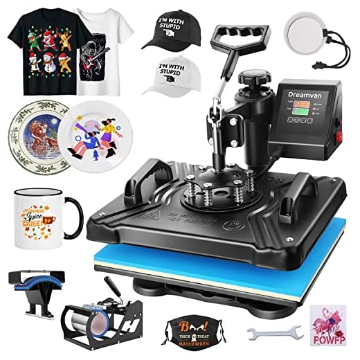 WHUBEFY Heat Press,5 in 1 Tshirt Printing Machine 15"x12" Digital Industrial Heat Transfer Machine,Sublimation Heat Press Machine for T Shirts/Mug/Cap/Plate/DIY