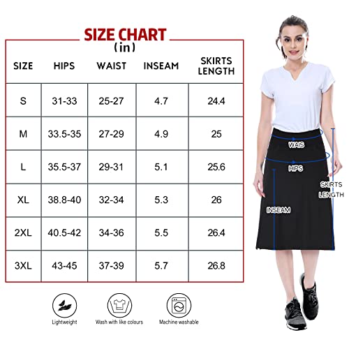 Women's Midi Length Skorts Skirts With 3 Pockets - High Waisted Drawstring Modest Long Casual Travel Walking,Women's 24" Knee Length Skorts(L Black) #TOP4