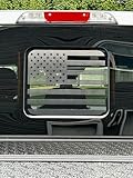 Truck Rear Middle Window Perforated American Flag Decal, See-Through Matte Black Vinyl For Chevy Silverado 1500/2500/3500 (2014–2025) &Amp; Gmc Sierra 1500/2500/3500 (2014–2025), 13.5” X 8.75”
