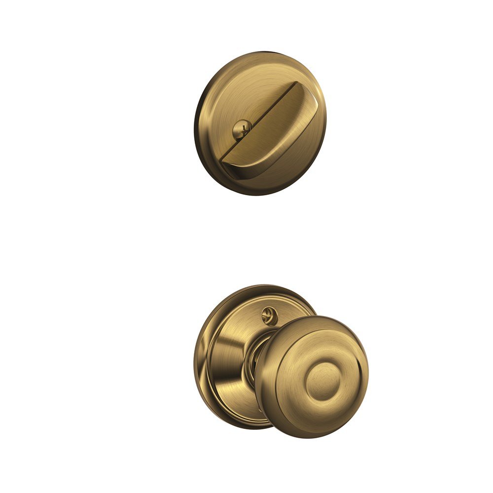 Schlage F59 GEO 609 Georgian Interior Knob with Deadbolt, Antique Brass (Interior Half Only)
