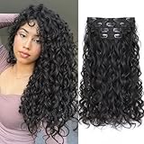 Vigorous Curly Clip In Hair Extensions,4PCS 20 inch Thick Curly Hair Extensions Lace Weft Clip Ins Invisible Natural Synthetic Hairpieces for Women,Black
