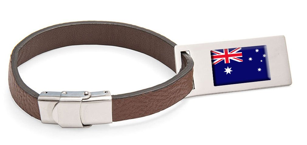 Etiqueta de Equipaje de cuero Bandera Australia Texto grabado de acero