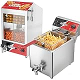 CROSSON Hot Dog Dampfgarer 42L, 175 Hot Dogs und 50 Brötchen,6L Professionelle Elektrische Fritteuse mit ablaufhahn,3000W Kommerzielle Elektrische Fritteuse aus Edelstahl