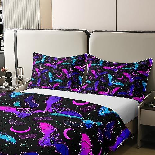 Bat Cotton Duvet Cover Set King Size Halloween Trippy Comforter Set for Kids Boys Girls Butterfly Comforter Colorful Duvet Set Bedroom Quilt Set - Image 3