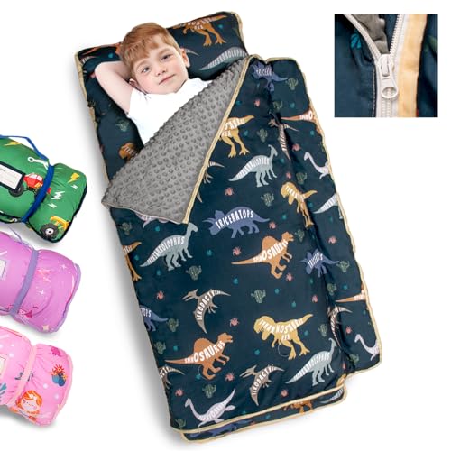 Image of Primlect Toddler Nap Mat Extra Large Thickened 55''x35'', Soft Sleeping Bag with Detachable Minky Blanket and Pillow, Portable for Daycare, Preschool, Kindergarten, Travel, Boys and Girls