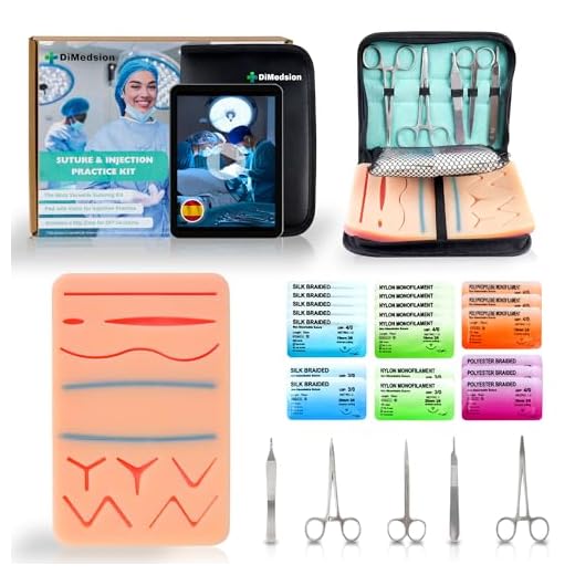 Dimedsion Kit sutura con almohadilla realista con venas y zona de corte libre - Kit de sutura quirurgica para practicar suturas quirurgicas e inyecciones, kit suturas quirurgicas, kit practica sutura