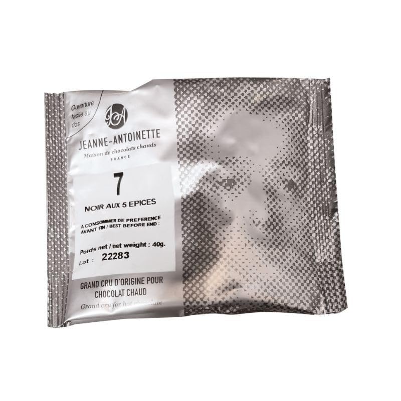 JEANNE-ANTOINETTE - Chocolat Chaud - Noir 5 Épices - Noir 68% - Râpé finement - Intense - Copeaux de chocolat - Made In France - 36 Pochons