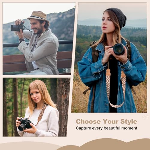 Image of Universal Camera Strap - Camera Neck Strap, Adjustable Shoulder Straps Compatible with Canon, Fujifilm, Nikon, Olympus, Panasonic and other SLR and mirrorless cameras - Black White Gquares