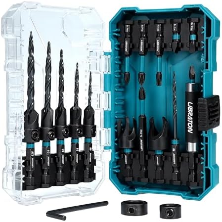 Libraton Countersink Drill Bit Set, 19 Pcs Tapered Drill Bits for Woodworking, Counter Sink Drill Bit Wood Plug Cutter Extendable Bit Holder 1/4" Hex Shank Screwdriver Bits with Storage Case