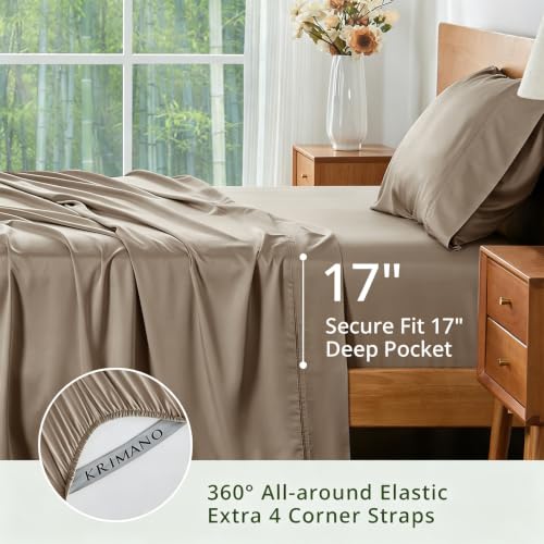 Image of Twin Size Sheet Set, Viscose Bamboo Sheets for Bed Set 3pcs, 100% Viscose Derived from Bamboo, Hotel Luxury Silky & Cooling for Hot Sleepers, Deep Pocket Up to 17 inch, Taupe