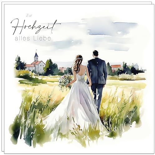 Pusteblume Grusskarten 2 x Karte zur Hochzeit große quadratische Karte aus Recyclingpapier mit bedrucktem Umschlag (Aquarellfarben)