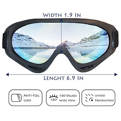 ANSMIO Ski Goggles, Pack of 2 Snowboard Goggles with Anti Fog Glare Extended Adjustable Strap, Snow Goggles for Kids, Youth, Men, Women, Motorcycle Goggles, Windproof, UV Protection for Outdoor Sports - Thumbnail 4