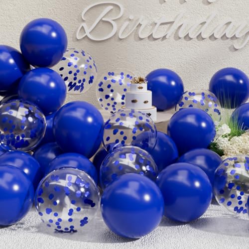 Image of SUWEN 47PCS Royal Blue Latex Balloons and Confetti Balloons Set | Blue Helium Balloon for Birthday Anniversary Graduation Party Decorations