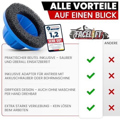 FACELIFT Radnabenschleifer Ø150mm – inkl. Schleifpad, Adapter & Tasche – für saubere Radaufnahme & festen Felgensitz – ideal beim Radwechsel am Auto oder Werkstatt (1x Schleifpad, 150mm, 20, Mittel)