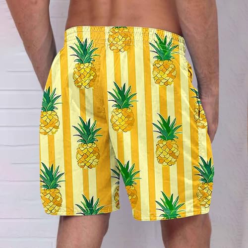 Hawaiian Tropical Shorts for Men Cute Lemon Print Surf Board Shorts Elastic Waist Beachwear Swim Trunks with Pockets3