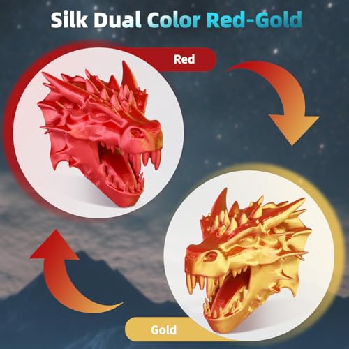 Image of Dual Color Silk PLA 3D Printer Filament 1.75mm, Dual Color 2-in-1 Red-Gold Silk Filament 1KG Spool (2.2lbs) Dimensional Accuracy Probability + /- 0.02mm Fits for Most FDM 3D Printers, Red-Gold