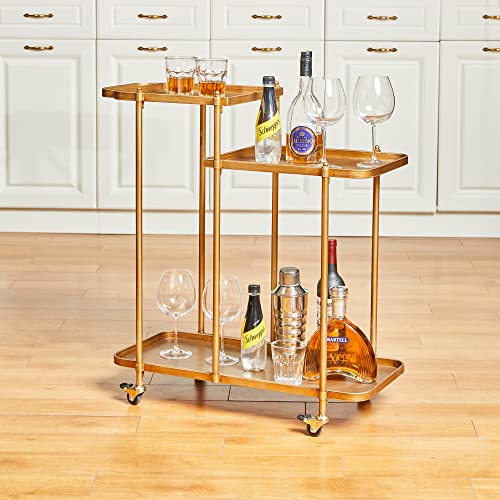 Glitzhome 31" H Bar Serving Cart, Deluxe 3-Tier Metal Bar Cart Stand With Handle And Lockable Wheels, Storage Cart For Home Kitchen Storage, Living Room, Club Party #TOP1