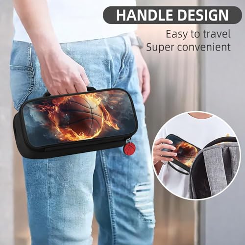 Image of Basketball Pencil Case for Boys - Large Pencil Pouch for Boys with Zipper Compartments & Handle - Big Capacity Pen Organizer Box Bag for Kids Teens School Supplies