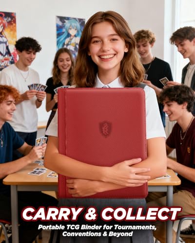 Image of 9 Pocket Top Loader Binder with Zipper - Holds 288 Toploaders - Premium Double-Sided Card Album for Trading Cards, TCG, MTG, Sports Cards (Red)