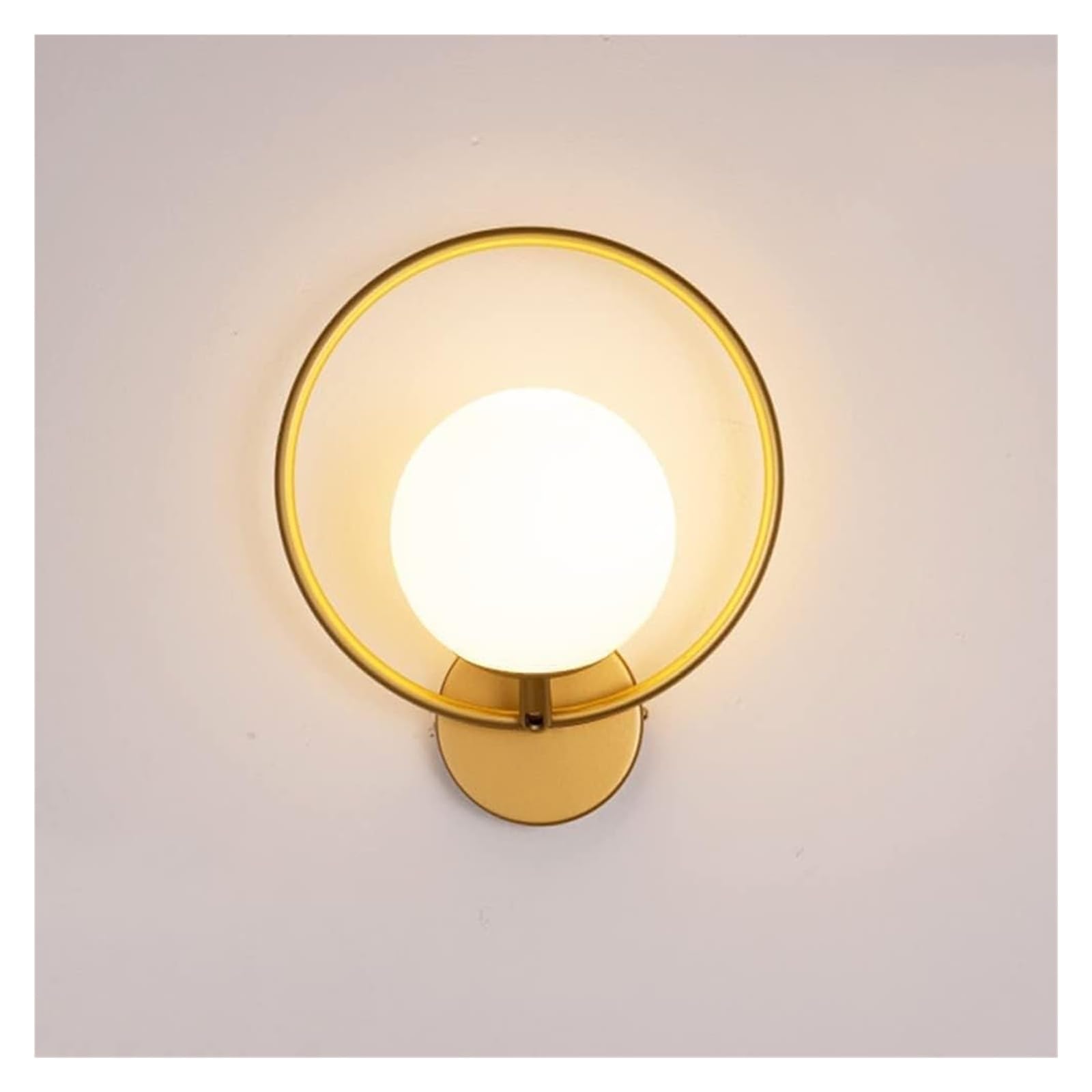 HXYSXHJUO Wall Lamp LED Glass Ball Lamps Sconce - Globe Lights with Metal Ring Decor Mid-Century Bathroom Vanity Mirror Headlight for Bedroom/Bedside/Hallway/Living Room (Color : Golden)