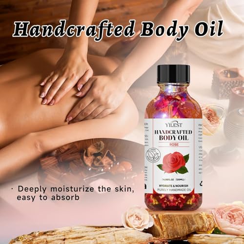 Rose Body Oil for Dry Skin – 4.06oz Vegan Massage Oil with Rose, Jojoba, Avocado, and Coconut – Nourishes, Softens & Hydrates – Handmade Floral Skincare for Women by Generic - Image 8