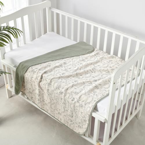 Image of CREVENT 40''X40'' 100% Organic Cotton Muslin Baby Blanket for Newborns, Essential for Baby Shower Birthday Gift - Dinosaur 100X100cm