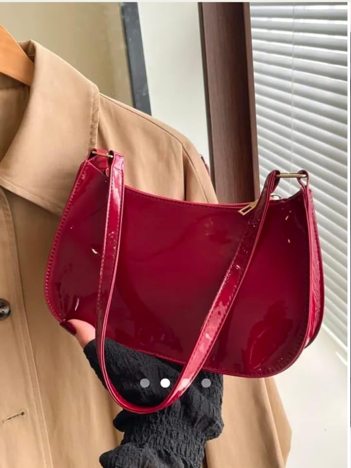 Image of Women's Patent Leather Shoulder Bag | Trendy Glossy Sling Handbag for Casual & Party Use | Small Stylish Ladies Purse-Maroon