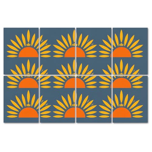 8 Pack Paneles Acústicos de Arte Absorbentes de Sonido Sunburst Abstractos Amarillo Naranja Azul Decorativos para Pared Auto-adhesivos para Estudios de Grabación y Oficina 48"x32" miniatura 1
