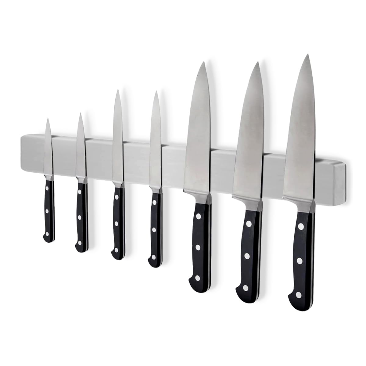 16 Inch Black Magnetic Knife Holder for Wall, No Drilling Adhesive Knife Strip with Powerful Magnet and Expanded Screws, Wall Mount Knife Rack for Knives, Includes Adhesive Tape (Silver White)