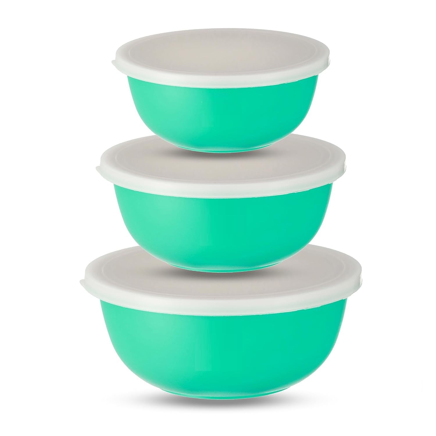 JENSONS Flora Stainless Steel Microwave Safe Bowl Set with Lid (Turquiose) - 3 Pcs