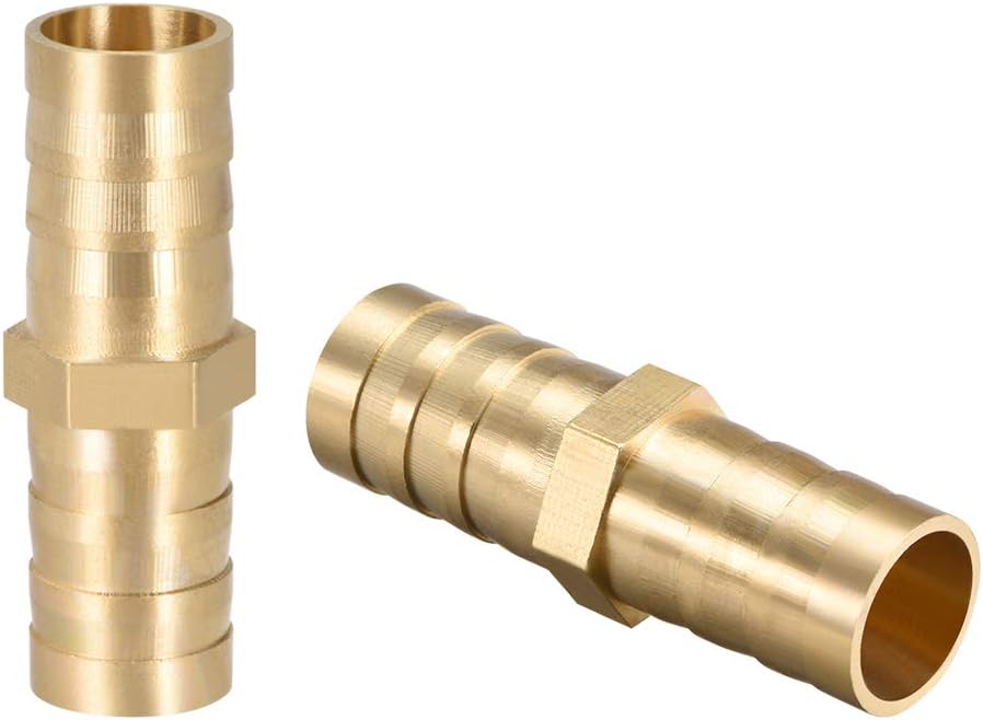 uxcell 39x10mm or 3/8" ID Brass Barb Splicer Fitting,Straight Barb Hose Fitting Air Gas Water Fuel,2pcs
