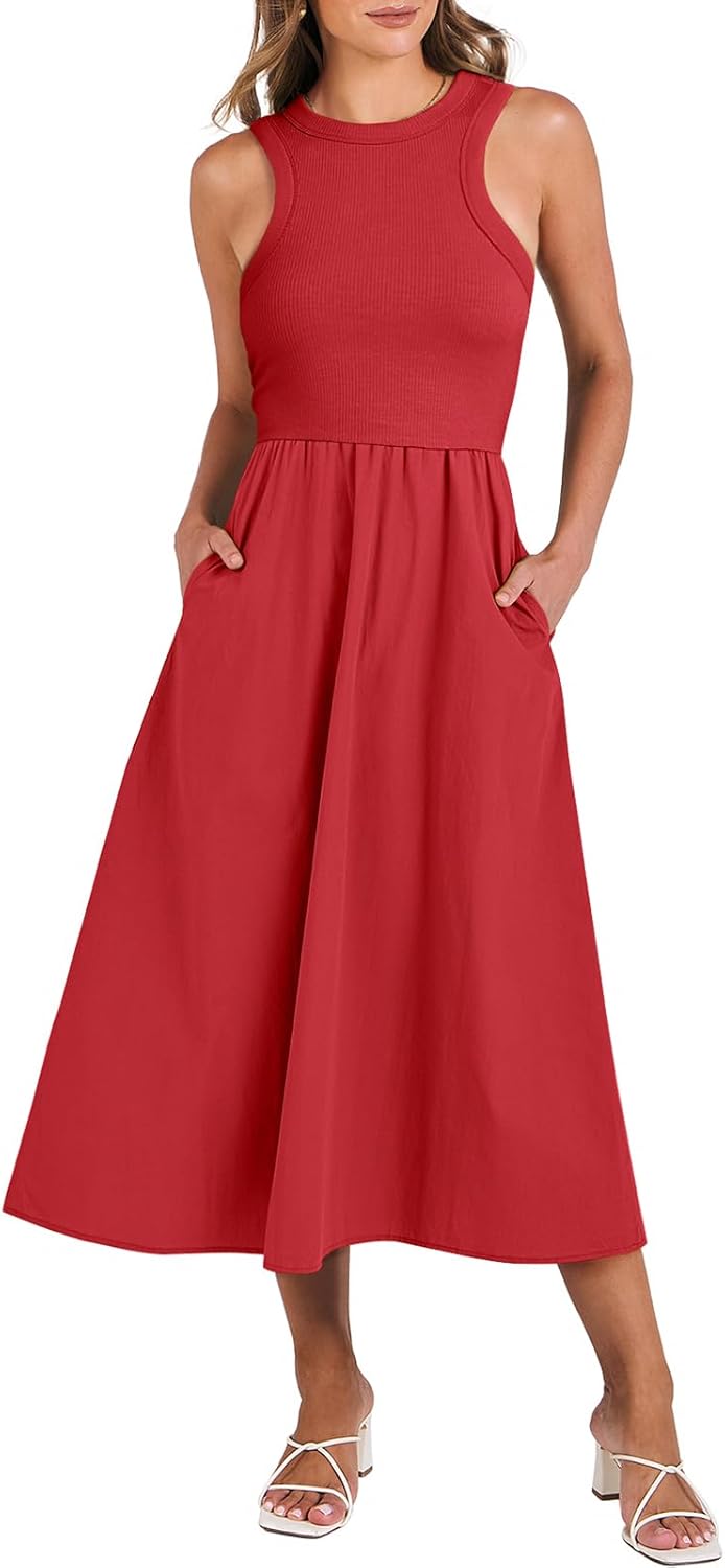ANRABESS Womens 2025 Summer Casual Maxi Dress A line Tiered Flowy Short Sleeve Crewneck T Shirt Beach Travel Long Dresses