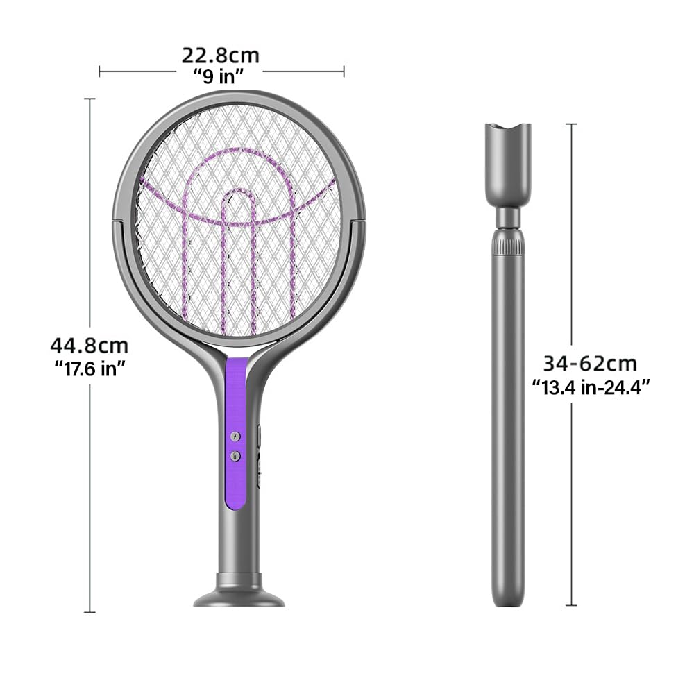 Scacciamosche elettrico 2800V 6 in 1 con testa rotante ricaricabile asta telescopica trappola insetti USB
