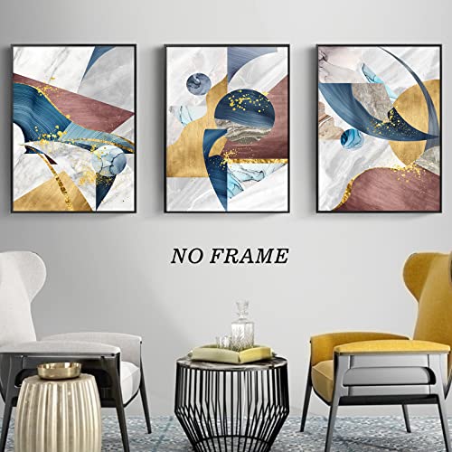Image of Blue Golden Wall Art Modern Geometric Picture Red Blue and Gold Wall Art Modern Abstract Painting Red White and Blue Pictures Abstract Geometric Canvas Wall Art for Living Room Bedroom 16x24inx3 No Frame